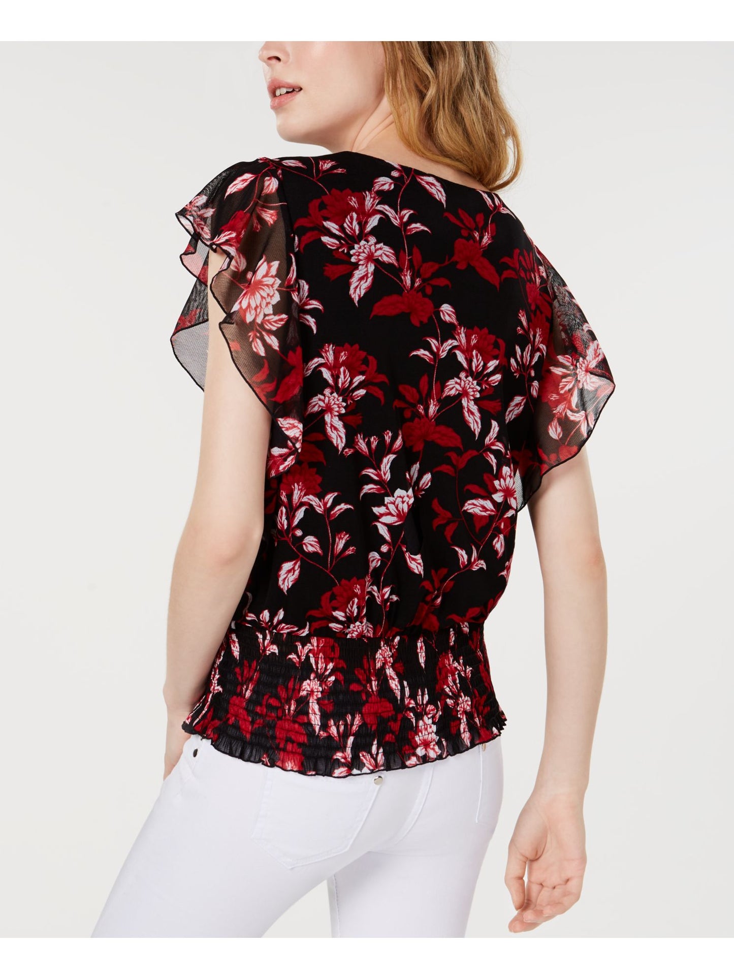 INC International Concepts Women's Floral Sheer Top Black Size Small