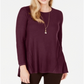 Style & Co Women's Pleated High Low Sweater Purple Size PP