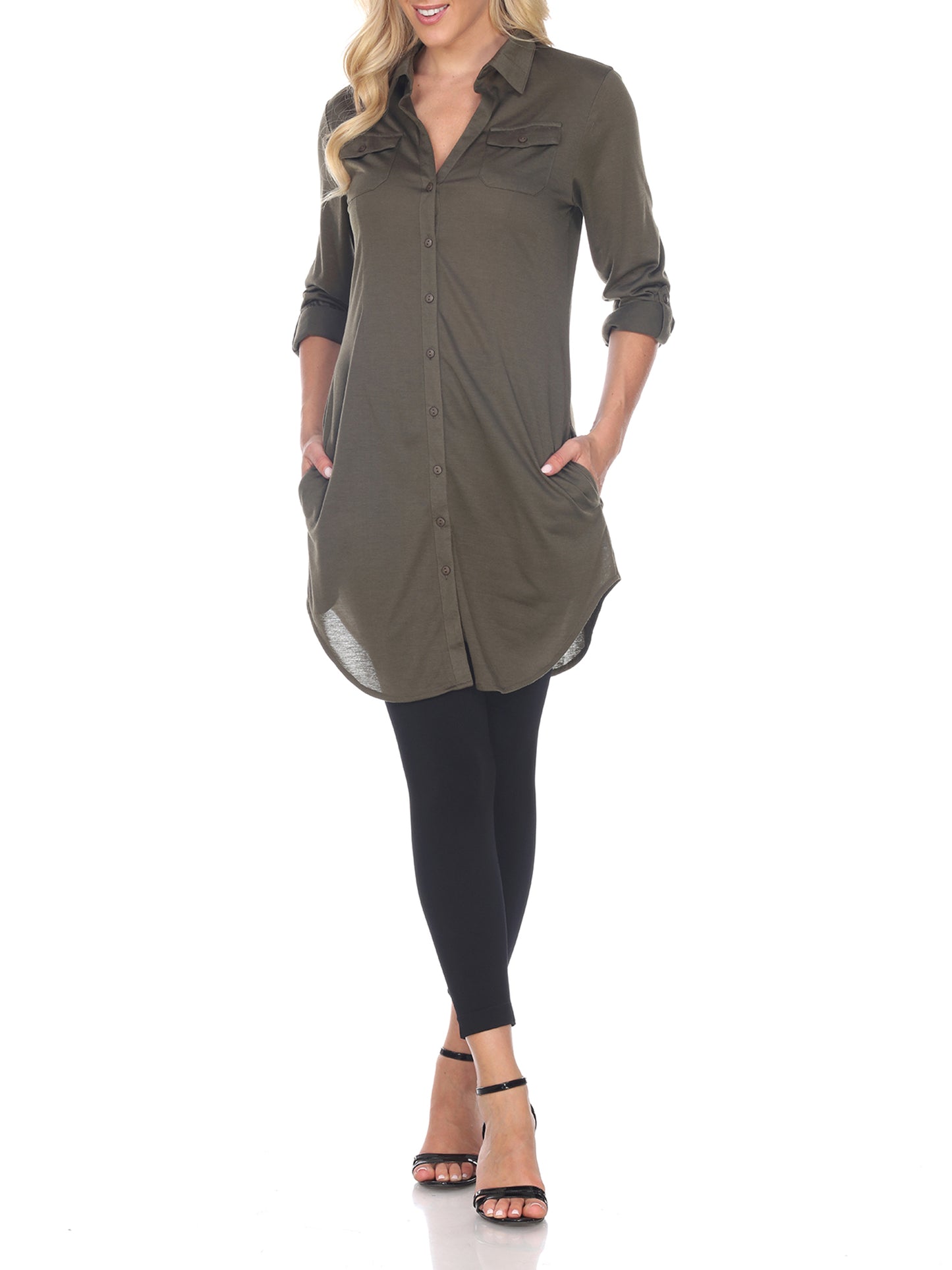 White Mark Women's Lola Stretchy Tunic Green Size L