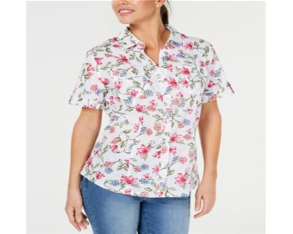 Karen Scott Women's Iris Bliss Textured Cotton Shirt White Size X-Large