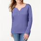 Karen Scott Women's Cotton Henley Neck Top Purple Size Petite