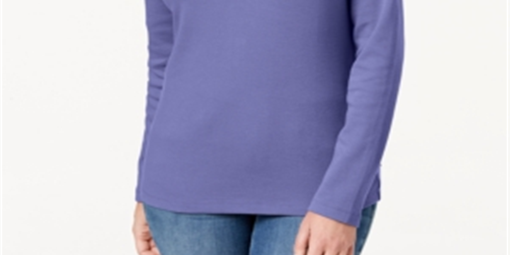 Karen Scott Women's Cotton Henley Neck Top Purple Size Petite