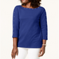 Karen Scott Women's Studded Boat Neck Cotton Top Blue Size Petite