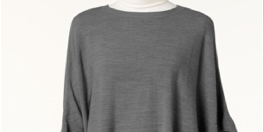 Karen Scott Women's Asymmetric Ruffled Poncho Gray Size L/XL