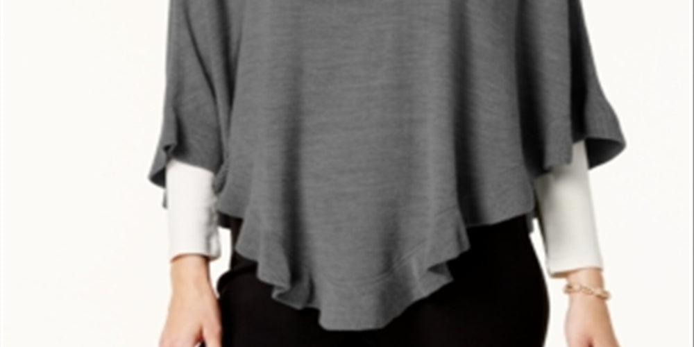 Karen Scott Women's Asymmetric Ruffled Poncho Gray Size L/XL