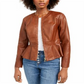 INC International Concepts Women's Faux Leather Peplum Jacket Brown Size Petite L