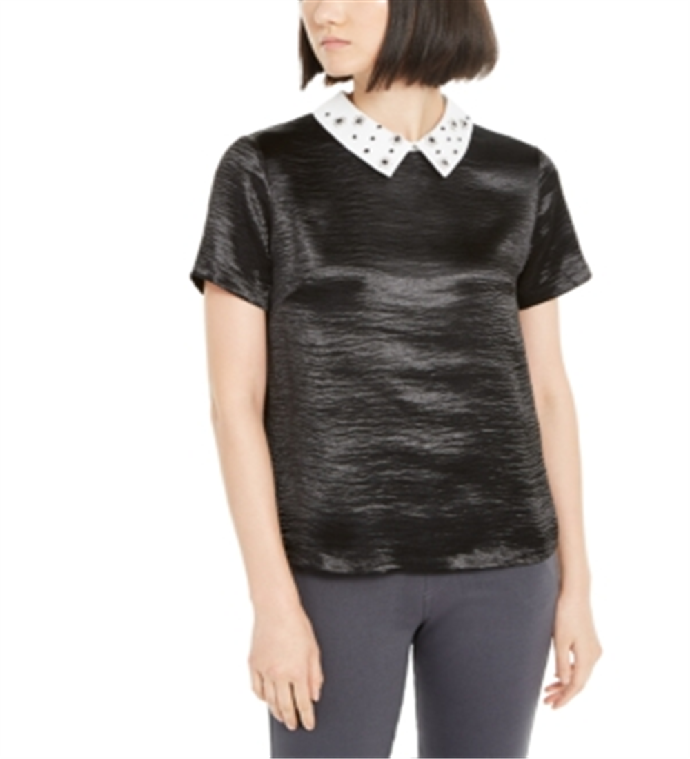 Monteau Women's Rhinestone Collar Top Black Size X-Large