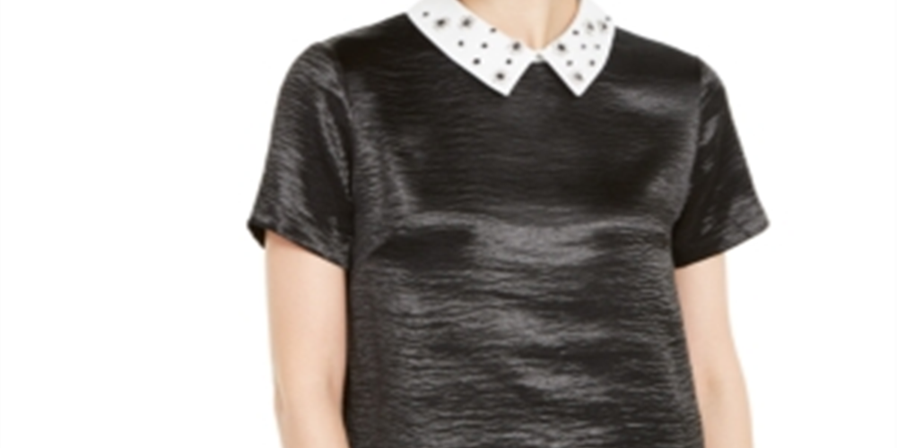 Monteau Women's Rhinestone Collar Top Black Size X-Large