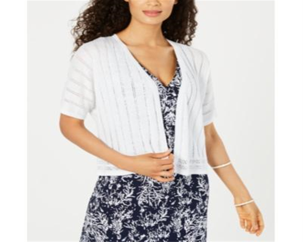 Charter Club Women's Pointelle Open Front Cardigan White Size Petite XL
