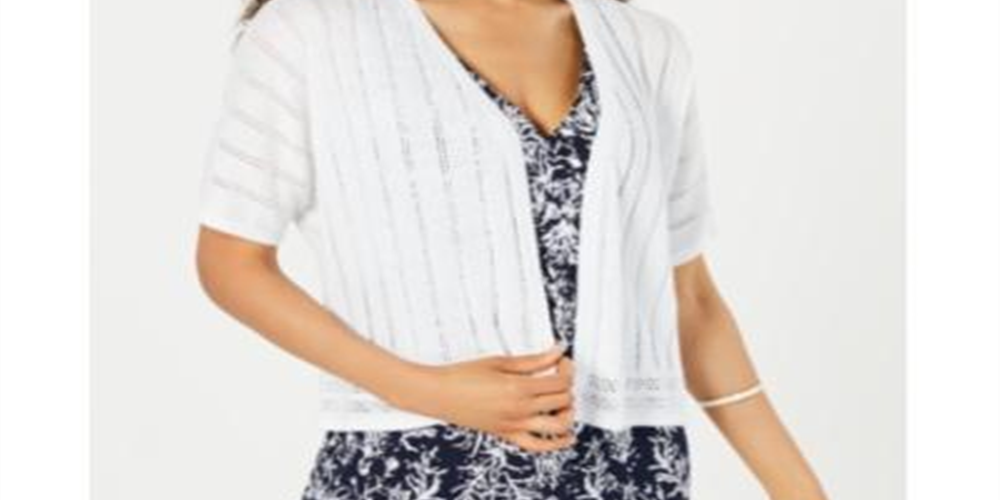 Charter Club Women's Pointelle Open Front Cardigan White Size Petite XL
