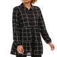 Style & Co Women's Paneled Windowpane Print Mesh Shirt Black Size Medium