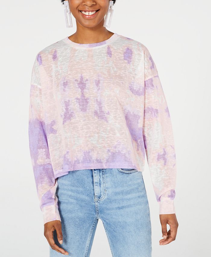 Say What? Junior's Tie Dye Long Sleeve Shirt Pink Size -L