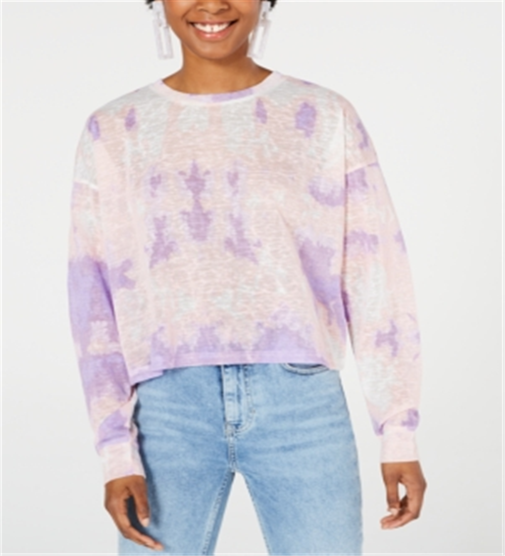 Say What? Junior's Tie Dye Long Sleeve Shirt Pink Size -L