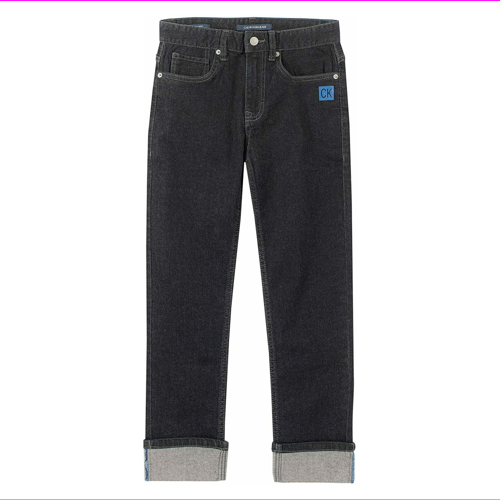 Calvin Klein Boy's Hampton Rinse Logo Cuff Straight Leg Jeans Blue Size 16