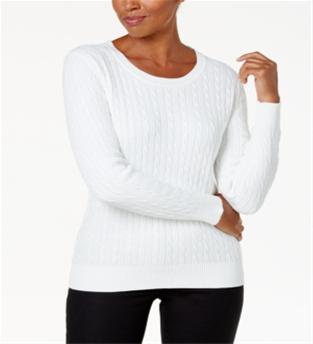Karen Scott Women's Cable Knit Crewneck Sweater White Size X-Large