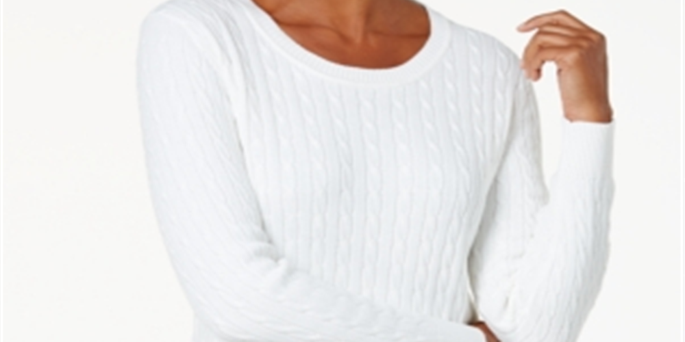 Karen Scott Women's Cable Knit Crewneck Sweater White Size X-Large
