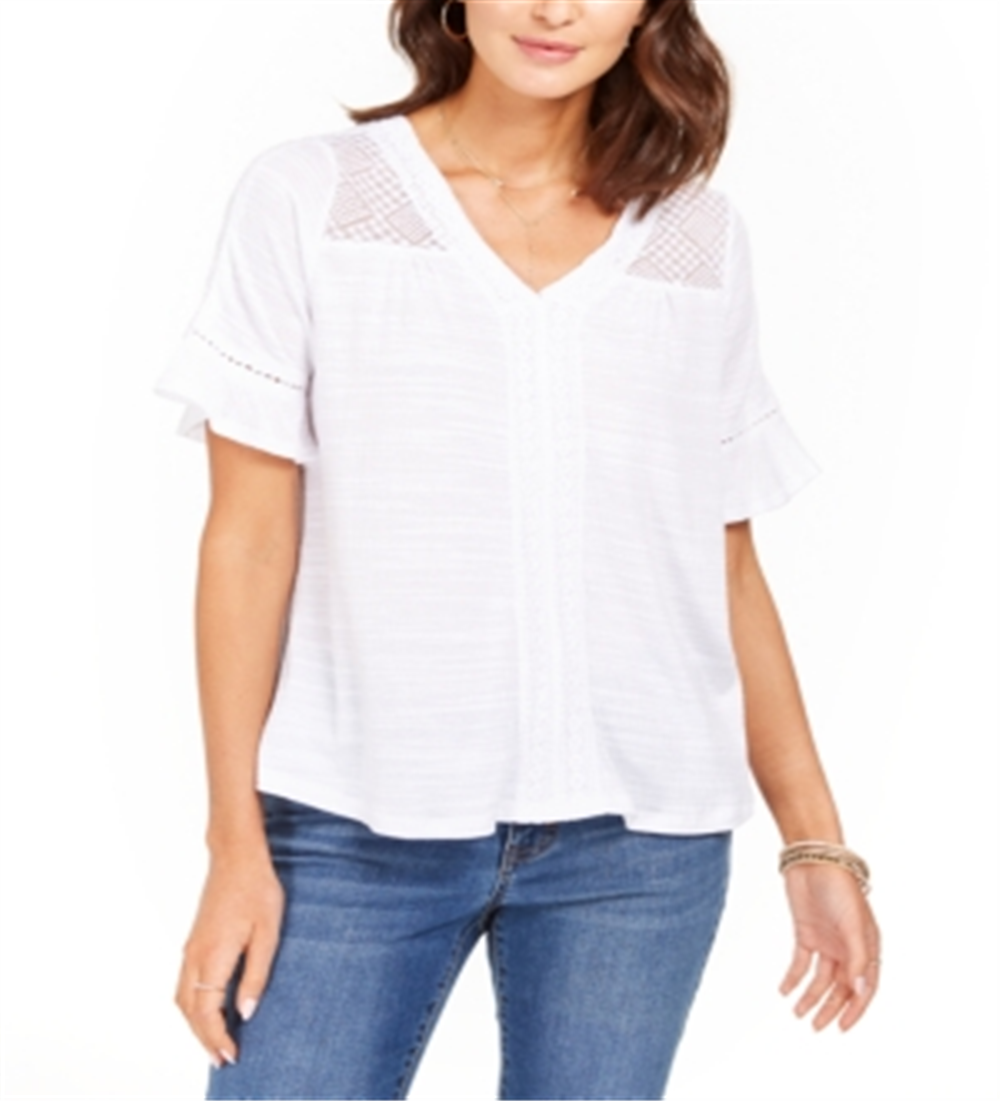 Style & Co Women's Crochet Top White Size X-Small