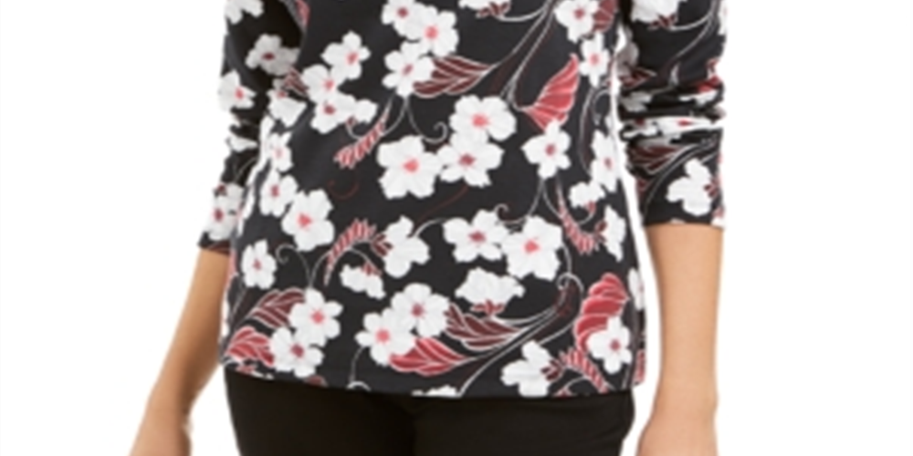 Karen Scott Women's Glitter Vines Henley Top Black Size X-Small