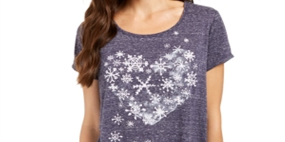 Style & Co Women's Snowflake Heart Graphic-Print T-Shirt Blue  Size PP