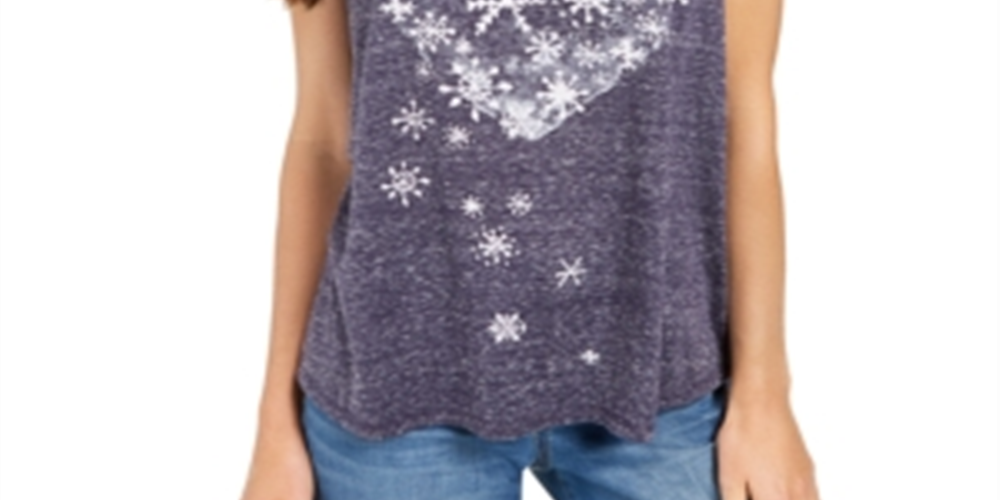 Style & Co Women's Snowflake Heart Graphic-Print T-Shirt Blue  Size PP