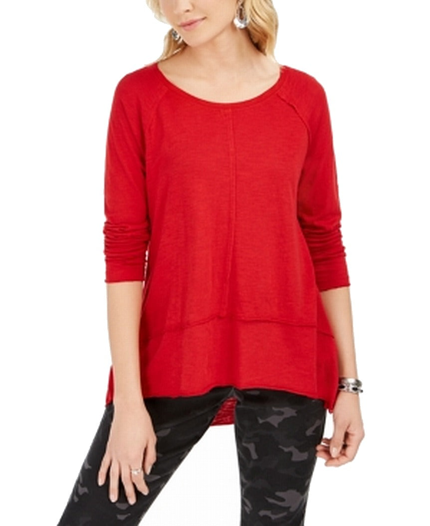 Style & Co Women's Cotton High Low Top Red Size Small