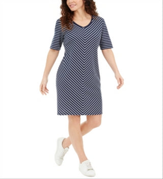 Karen Scott Women's Mitered Stripe Dress Blue Size Medium