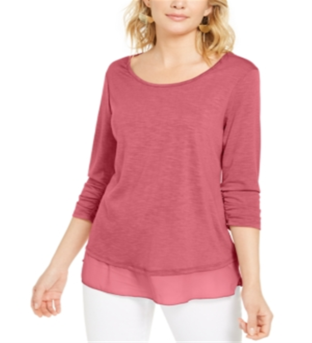 Style & Co Women's Chiffon Hem Top Pink Size Small