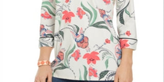 Charter Club Women's Knit 3/4 Sleeve Paisley Tunic Top White Size Large