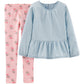Carter's Little & Big Girl's 2 Pc Chambray Top & Cherry Print Leggings Set Blue Size 8