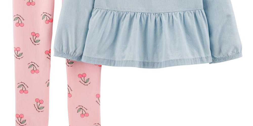 Carter's Little & Big Girl's 2 Pc Chambray Top & Cherry Print Leggings Set Blue Size 8