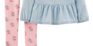 Carter's Little & Big Girl's 2 Pc Chambray Top & Cherry Print Leggings Set Blue Size 8