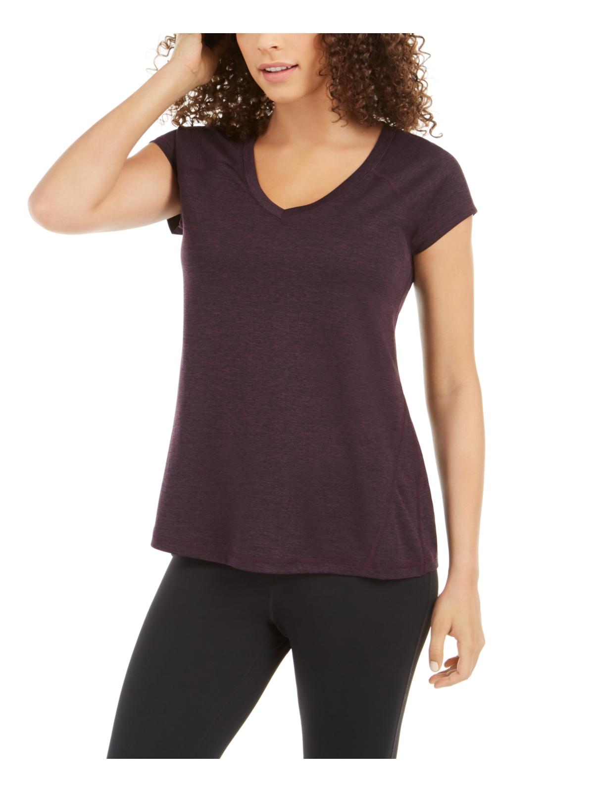 Ideology Women's Essential Heathered V Neck Pullover Top Purple Size Small