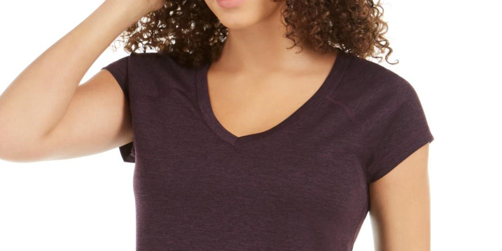 Ideology Women's Essential Heathered V Neck Pullover Top Purple Size Small