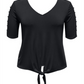 JM Collection Women's Tie Front Top Black Size Large
