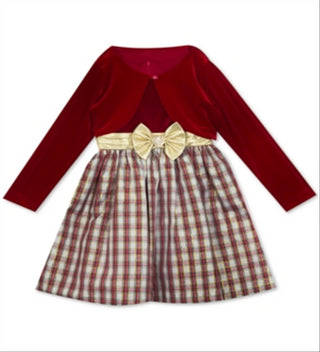 Rare Editions Big Girl's Plaid Dress with Cardigan Red Size 8