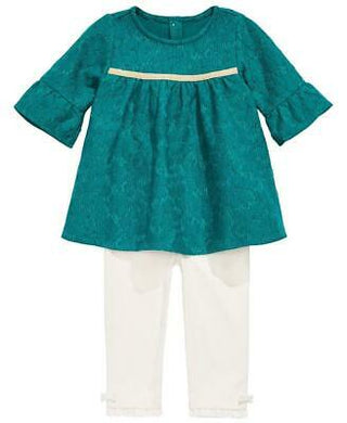 First Impressions Baby Girl's 2 Pc Lace Tunic & Ruffle Leggings Set Green Size 6-9MOS