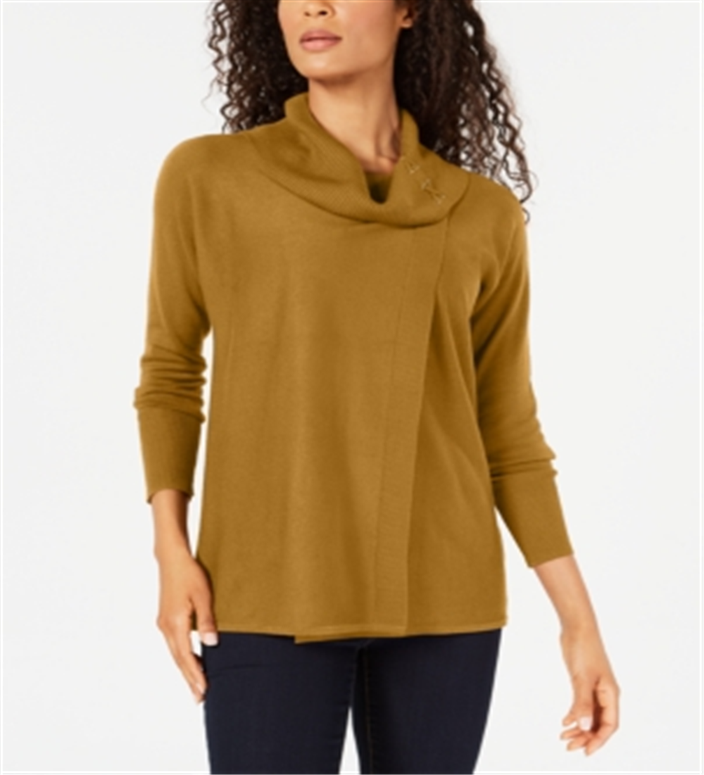 JM Collection Women's Faux Wrap Cowl Neck Sweater Yellow Size Medium