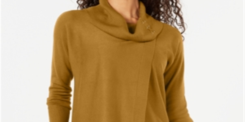 JM Collection Women's Faux Wrap Cowl Neck Sweater Yellow Size Medium