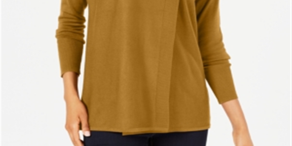 JM Collection Women's Faux Wrap Cowl Neck Sweater Yellow Size Medium
