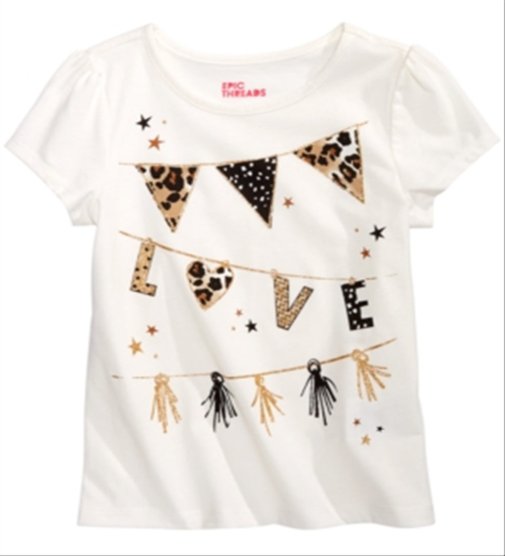 Epic Threads Toddler Girl's Love Flags T-Shirt White Size 3T