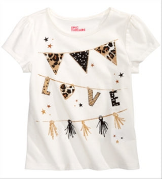Epic Threads Toddler Girl's Love Flags T-Shirt White Size 3T