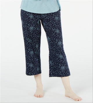 Charter Club Women's Floral Print Cotton Knit Pajama Pants Dark Blue Size S