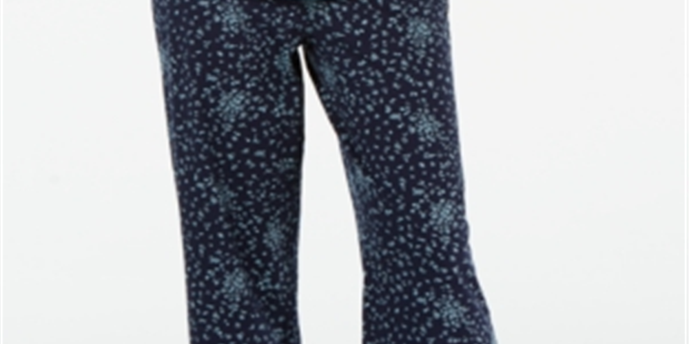 Charter Club Women's Floral Print Cotton Knit Pajama Pants Dark Blue Size S
