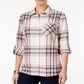 Style & Co Women's Cotton Tab Sleeve Plaid Shirt Black Size Petite X-Large