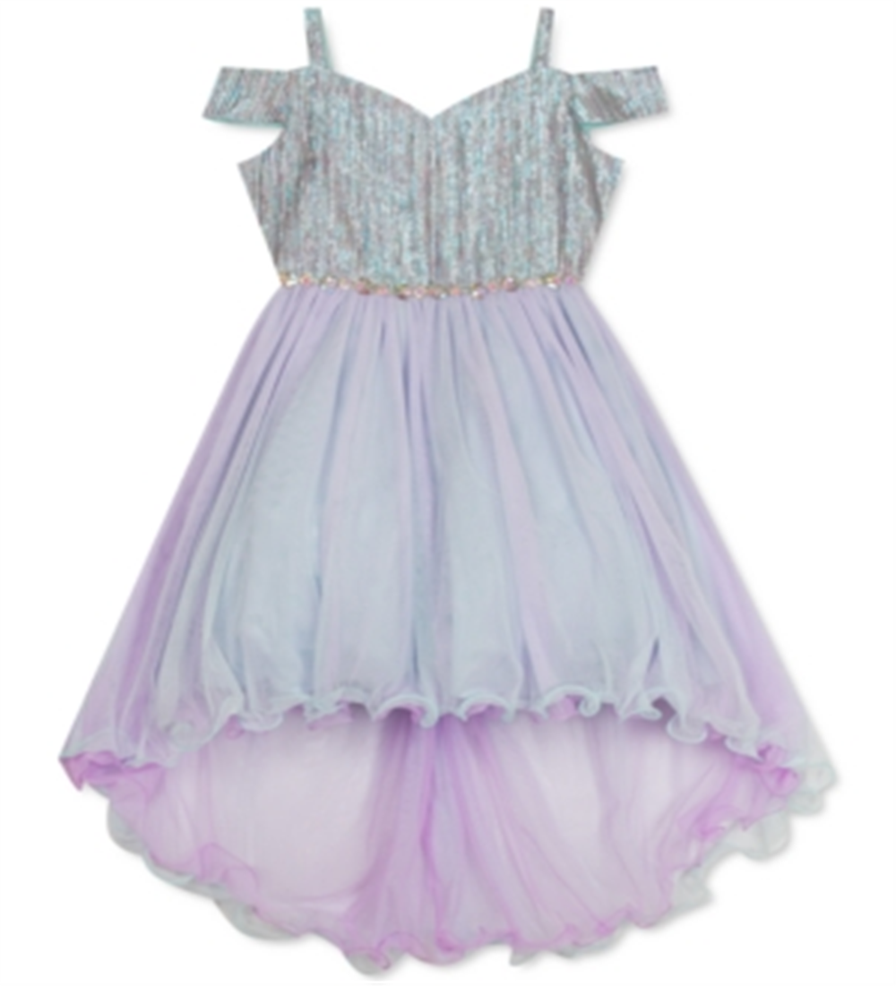 Rare Editions Little Girl's Metallic Cold Shoulder Dress Purple Size 5