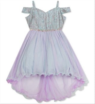 Rare Editions Little Girl's Metallic Cold Shoulder Dress Purple Size 5