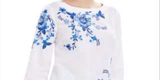 Charter Club Women's Embroidered Split Sleeve Top Blue Size XX-Large