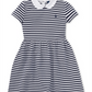 Ralph Lauren Girl's Stripe Collar Structured Short Sleeve A Line Dress Blue Size Large