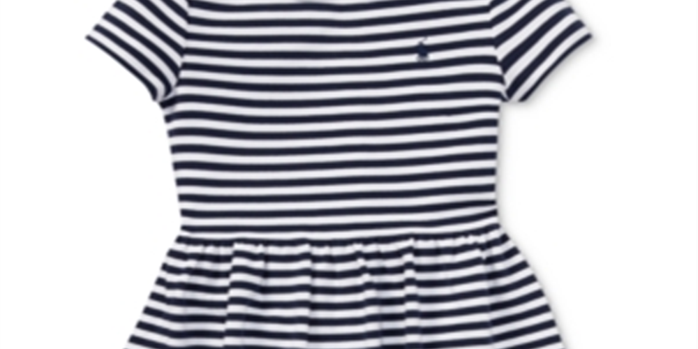 Ralph Lauren Girl's Stripe Collar Structured Short Sleeve A Line Dress Blue Size Large