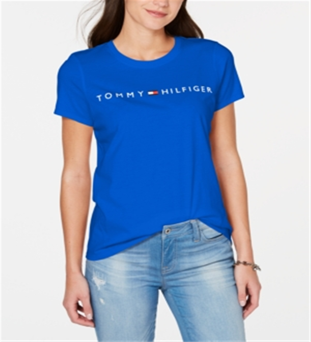 Tommy Hilfiger Women's Sport Crew Neck Graphic T-Shirt Blue Size Medium